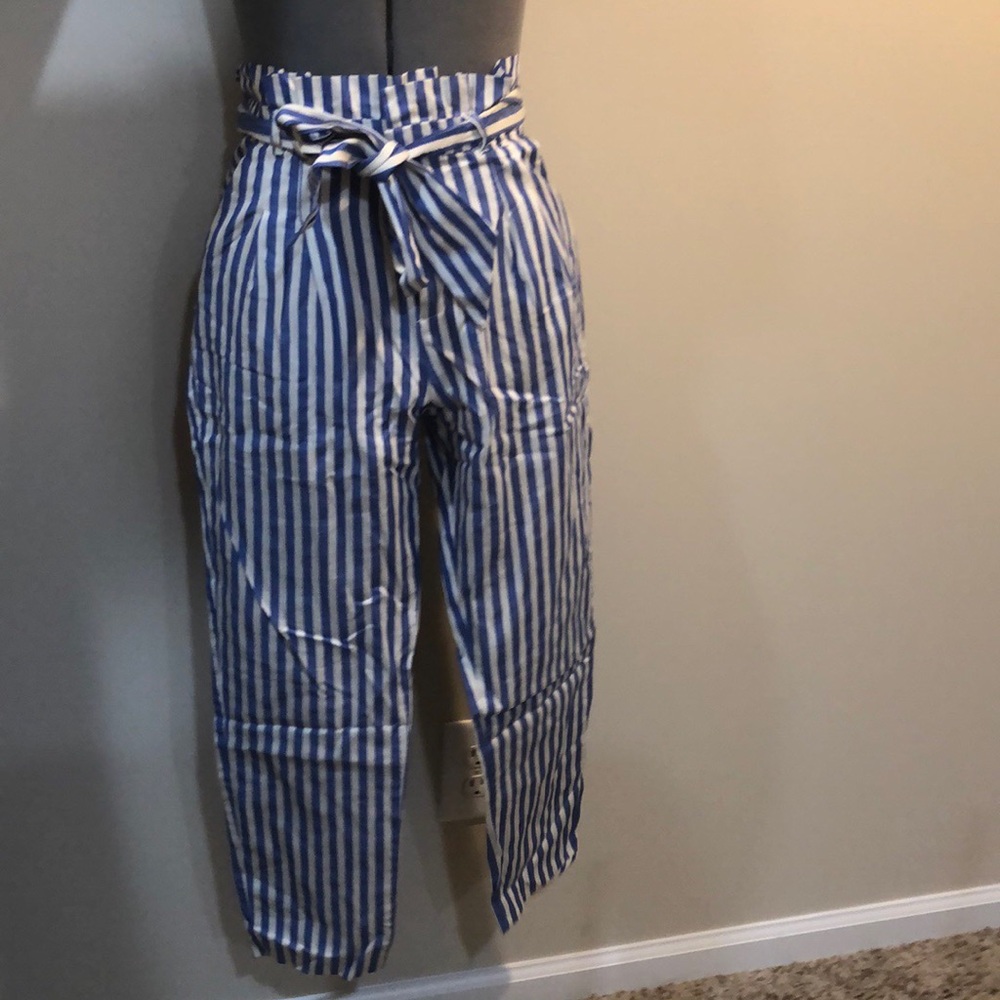 XS blue and white striped high waisted Zara pants